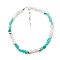 Chaine de cheville nacre blanche et amazonite BRNACF0059A