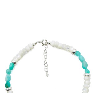 Chaine de cheville nacre blanche et amazonite BRNACF0059A