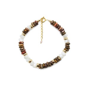 Bracelet en rondelles de nacre blanche et jaspe BRNACF0061A