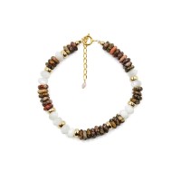 Bracelet en rondelles de nacre blanche et jaspe BRNACF0061A