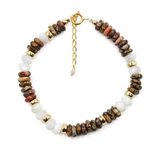 Bracelet en rondelles de nacre blanche et jaspe BRNACF0061A
