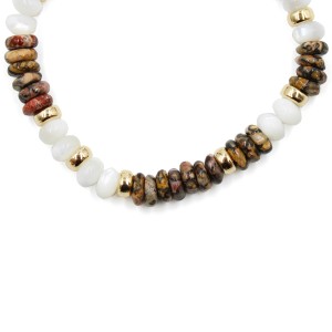 Bracelet en rondelles de nacre blanche et jaspe BRNACF0061A
