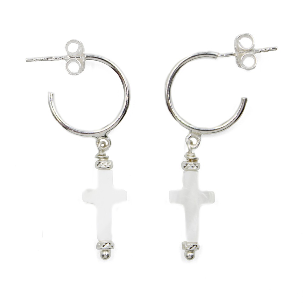 Créole argent et croix en nacre BONACF0040A
