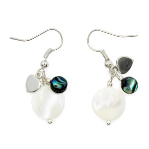 Boucles d'oreilles nacre blanche, bleue et argent BONACF0041A