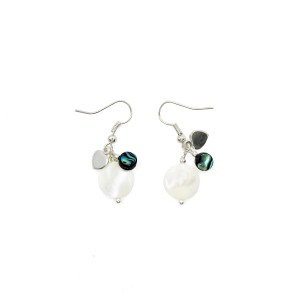 Boucles d'oreilles nacre blanche, bleue et argent BONACF0041A