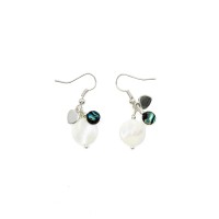 Boucles d'oreilles nacre blanche, bleue et argent BONACF0041A