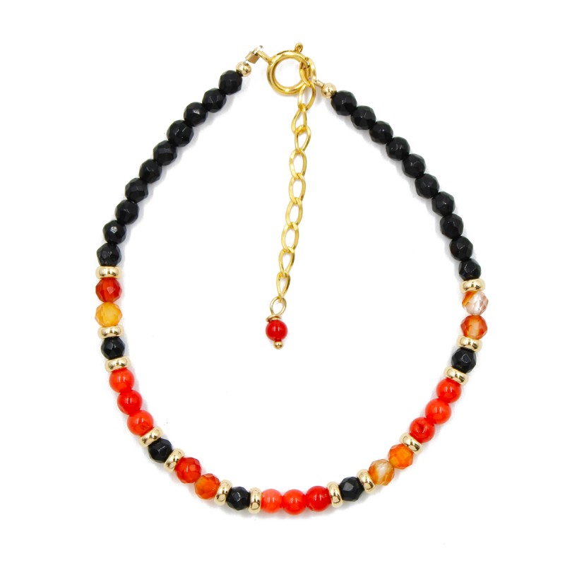 Bracelet onyx,cornaline et corail rouge corse BRCORF0089V Bracelet onyx,cornaline et corail rouge corse BRCORF0089V