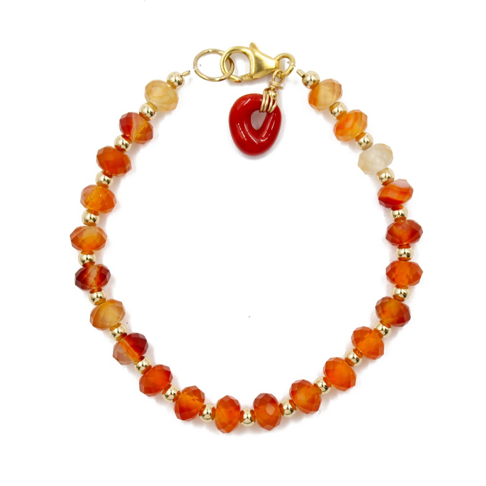 Bracelet en cornaline et noeud en corail véritable BRCORF0090V