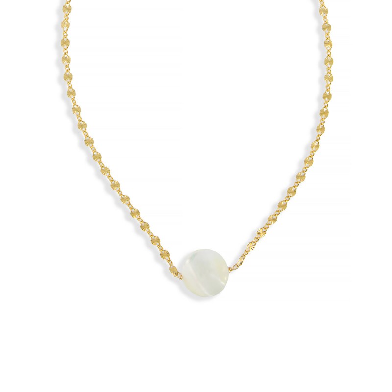 Collier chaine et sa pastille de nacre blanche CONACF0057V Collier chaine et sa pastille de nacre blanche CONACF0057V