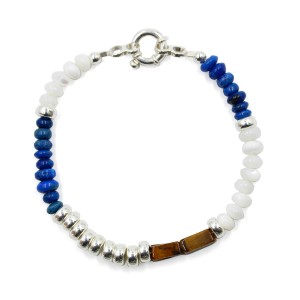 Bracelet en rondelles de nacre, argent et lapis lazuli BRNACH0023A