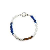Bracelet en rondelles de nacre, argent et lapis lazuli BRNACH0023A