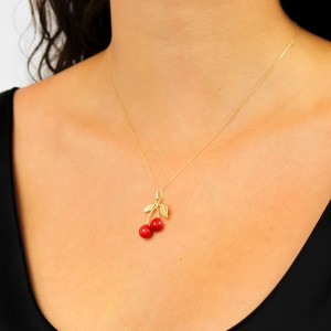 Pendentif cerise en corail rouge PDCORF0029O