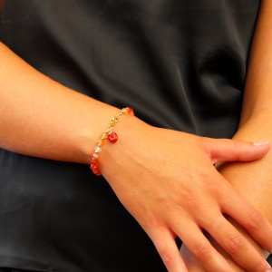Bracelet en cornaline et noeud en corail véritable BRCORF0090V