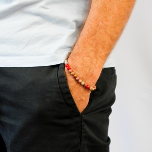 Bracelet en pierre et perle de corail rouge BRCORH0032A