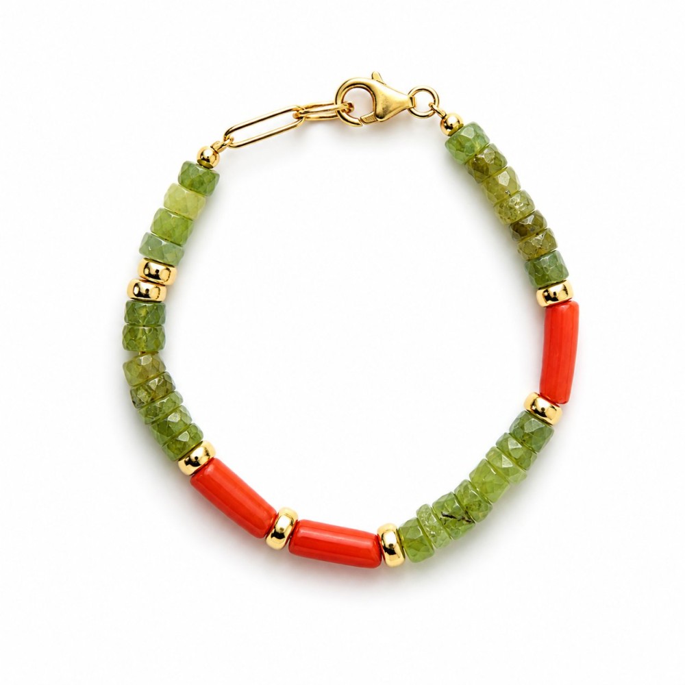 Bracelet en vesuvianite et corail BRCORF0093V