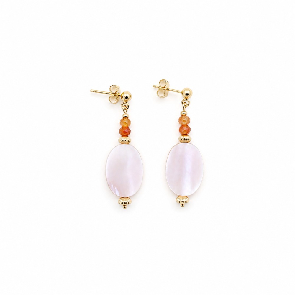 Boucles pastille nacre rose et cornaline en gold filled BONACF0055G
