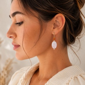 Boucles pastille nacre rose et cornaline en gold filled BONACF0055G