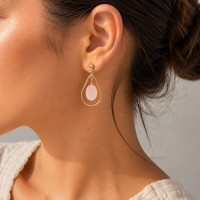 Boucles d'oreilles goutte et nacre rose BONACF0049G