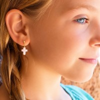 Boucles d'oreilles croix en nacre rose BONACENF009G