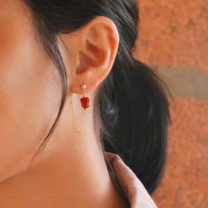 Boucles d'oreilles chaine et galet de corail véritable BOCORF0050G
