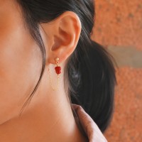 Boucles d'oreilles chaine et galet de corail véritable BOCORF0050G