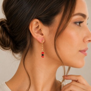 Boucles d'oreilles en rondelle de corail et tourmaline BOCORF0038G