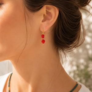 Boucles d'oreilles galets de corail véritable BOCORF0028G