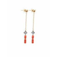Boucles d'oreilles corail et trèfle nacre noire BOCORF0027G