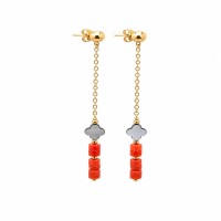 Boucles d'oreilles corail et trèfle nacre noire BOCORF0027G