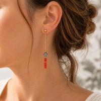 Boucles d'oreilles corail et trèfle nacre noire BOCORF0027G