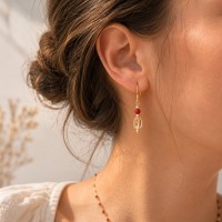 Boucles d'oreilles perle en corail et citrine BOCORF0024G