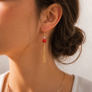 Boucles d'oreilles perle de corail et agate BOCORF0022G