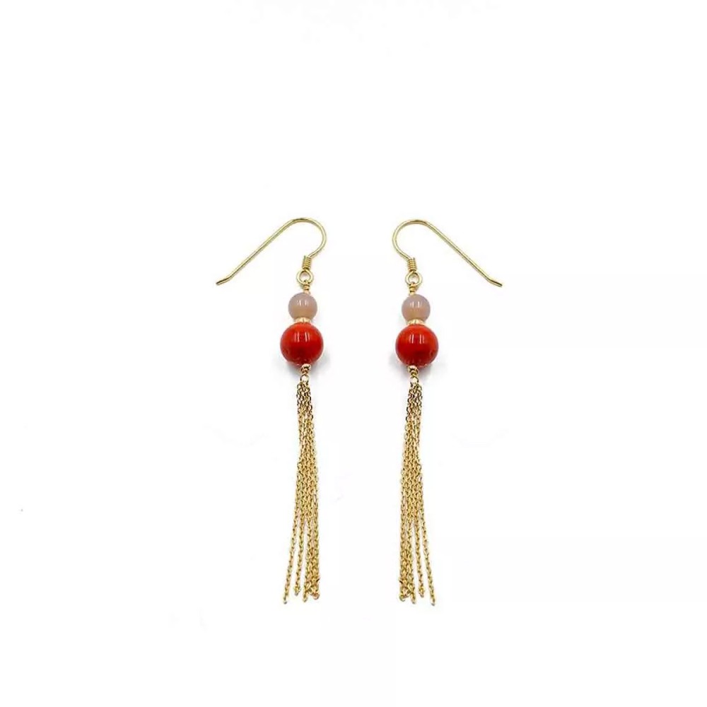 Boucles d'oreilles perle de corail et agate BOCORF0022G