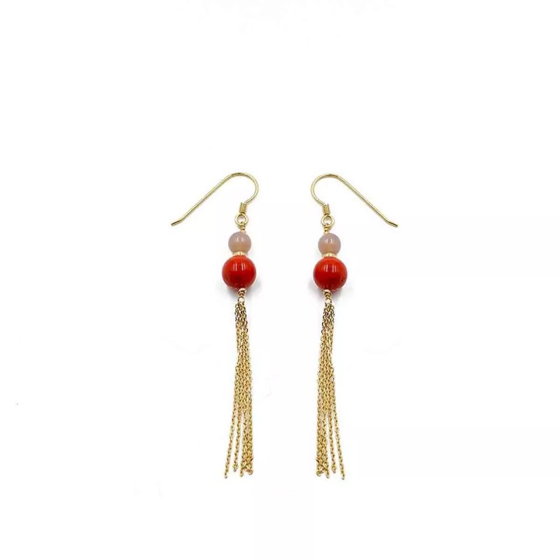 Boucles d'oreilles perle de corail et agate BOCORF0022G