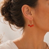 Créoles en perles de corail rouge véritable BOCORF0021G