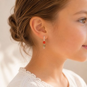 Boucles d'oreilles corail et pierre BOCORENF007A