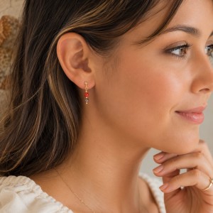 Boucles pendantes en corail et pierre BOCORENF004G