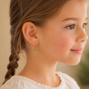 Boucles d'oreilles en corail et pierre BOCORENF003G
