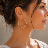 Boucles d'oreilles en corail et pierres BOCORF0015G