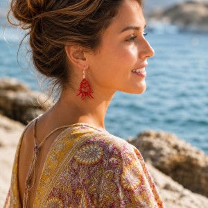 Boucles d'oreilles en corail brut BOCORF0011A