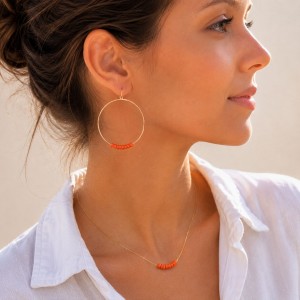 Boucles d'oreilles créoles en corail  BOCORF0010G