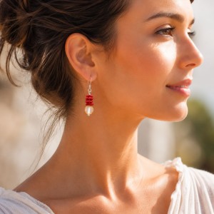 Boucles d'oreilles en corail et cornaline BOCORF008A