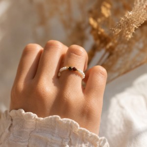 Bague nacre blanche et unakite BANACF0015G