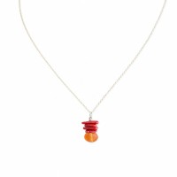 Collier pendentif cupolini de corail rouge et cornaline facettée COCORF0094G