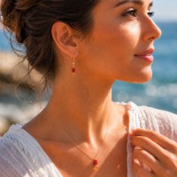 Collier pendentif cupolini de corail rouge et cornaline facettée COCORF0094G