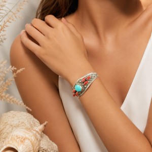 Bracelet jonc en corail et turquoise BRCORF0077A