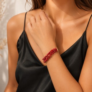 Bracelet deux fils en corail brut BRCORF0074G