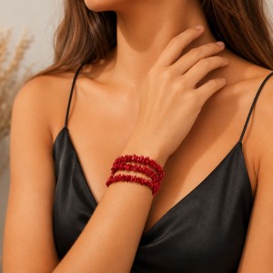 Bracelet  trois fils en corail brut BRCORF0073G