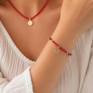 Bracelet perles de corail et œil de tigre BRCORF0051V