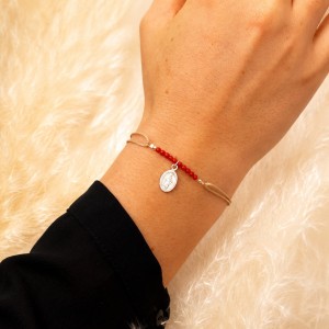 Bracelet fantaisie corail et Madonna argent BRCORFT0015A